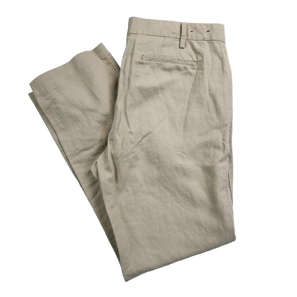 Claiborne Linen Cotton Pants Beige Flat Front Straight Leg Mens 34x32 736785